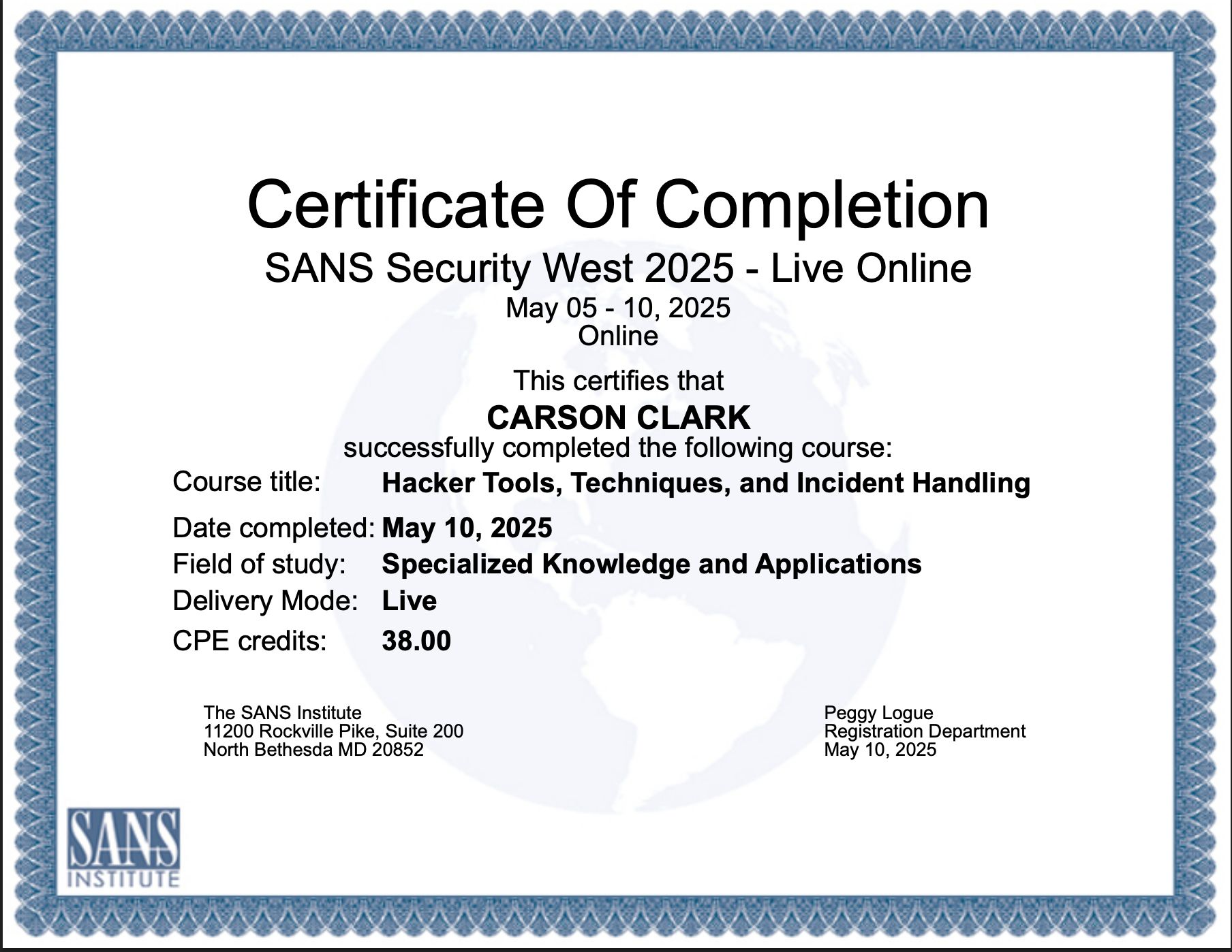 Finished SANS Sec504: Hacker tools, techniques, and incident HANDLING ...